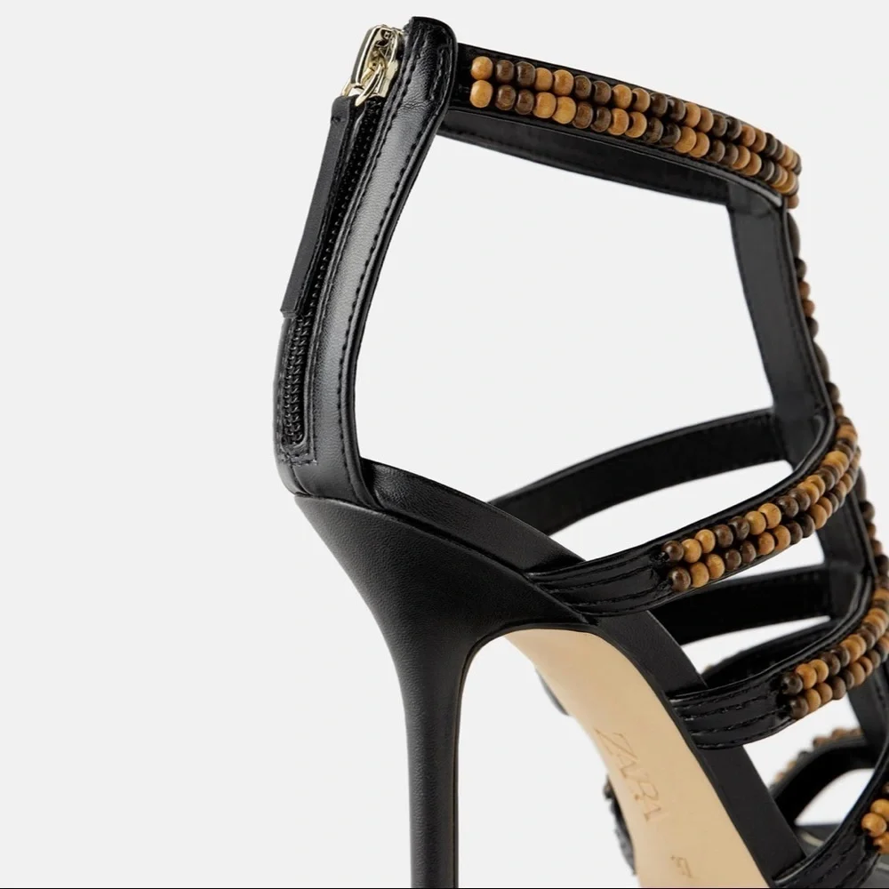 ZARA BNWT Beaded Heeled Sandals - Picture 5 of 6